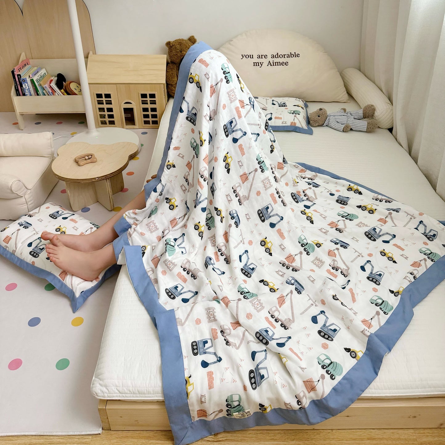 Trapunta per bambini in fibra di bambù con camion dei cartoni animati