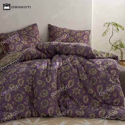 Elegante trapunta reversibile in cotone jacquard con motivo floreale