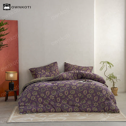 Elegante trapunta reversibile in cotone jacquard con motivo floreale