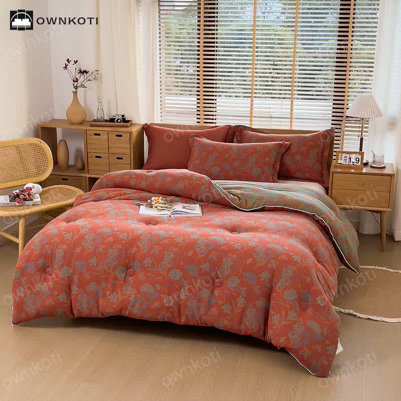 Trapunta in caldo cotone jacquard floreale retrò