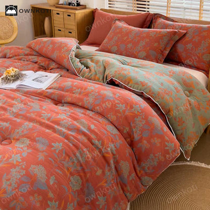 Trapunta in caldo cotone jacquard floreale retrò