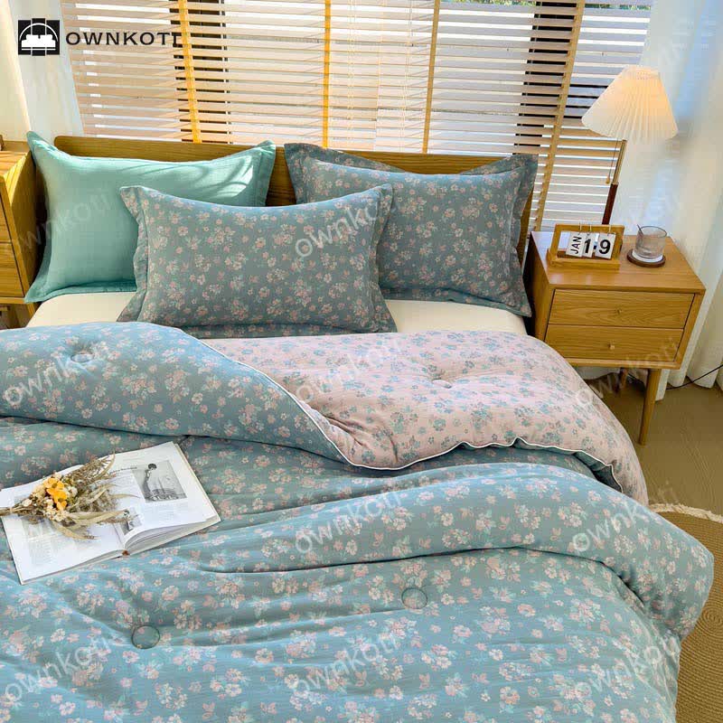 Trapunta in cotone floreale Jacquard Refresh