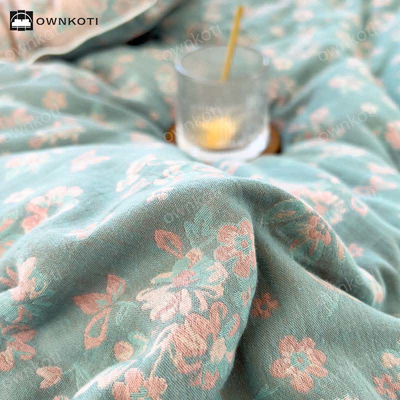 Trapunta in cotone floreale Jacquard Refresh
