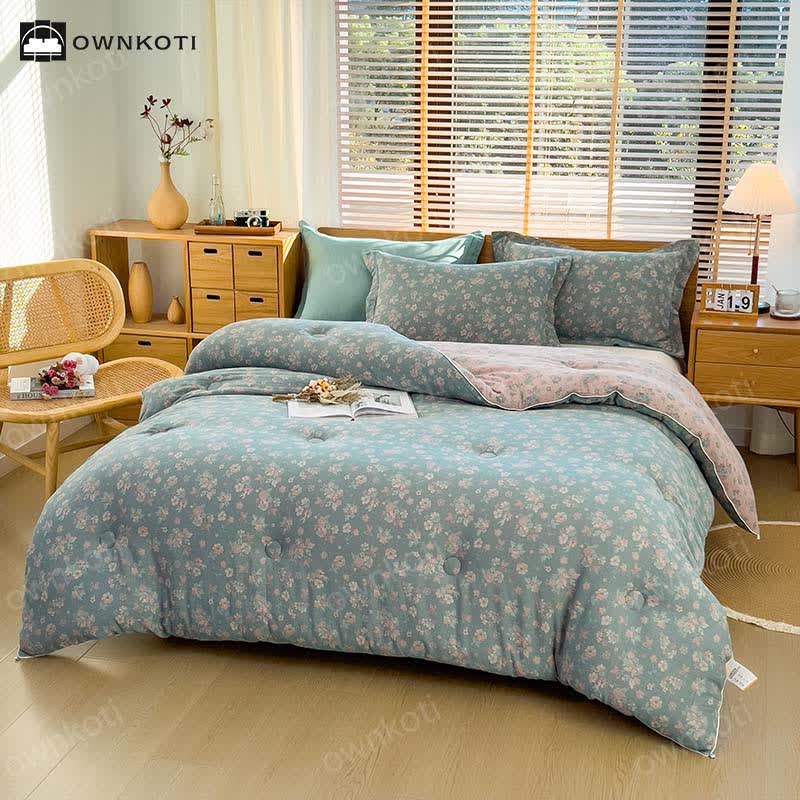 Trapunta in cotone floreale Jacquard Refresh