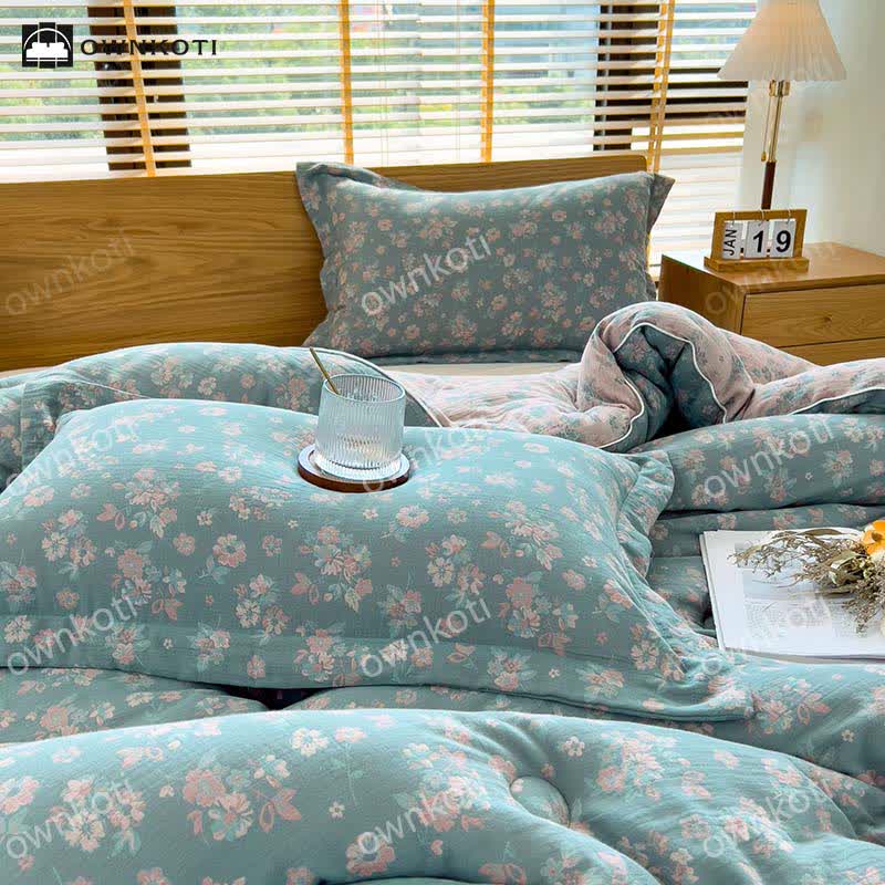Trapunta in cotone floreale Jacquard Refresh