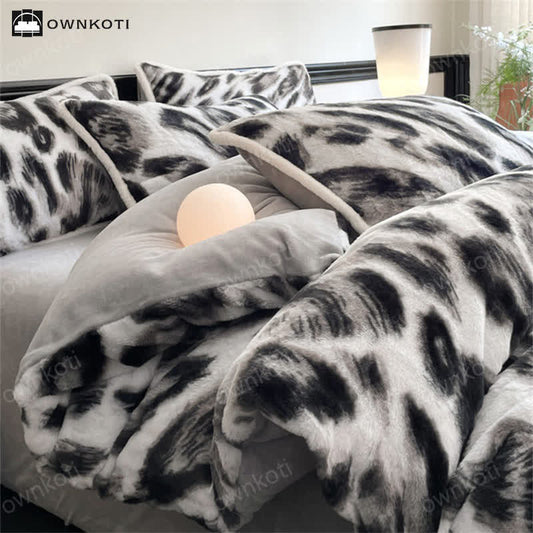 Set di biancheria da letto in morbida flanella calda leopardata (4 pezzi)