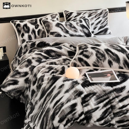 Set di biancheria da letto in morbida flanella calda leopardata (4 pezzi)
