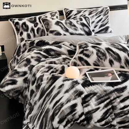 Set di biancheria da letto in morbida flanella calda leopardata (4 pezzi)