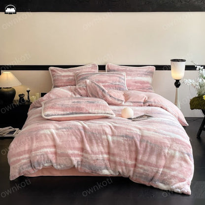Set copripiumino in flanella rosa (4 pezzi)