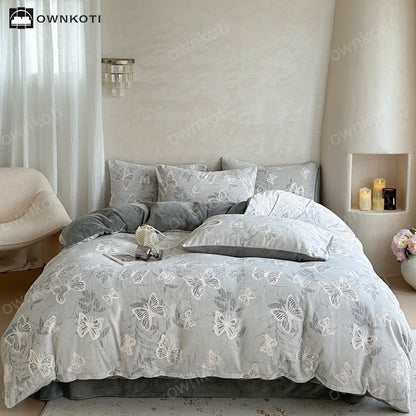 Set di biancheria da letto caldo in velluto a farfalla (4 pezzi)
