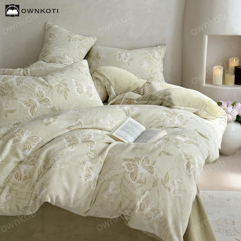 Set di biancheria da letto caldo in velluto a farfalla (4 pezzi)