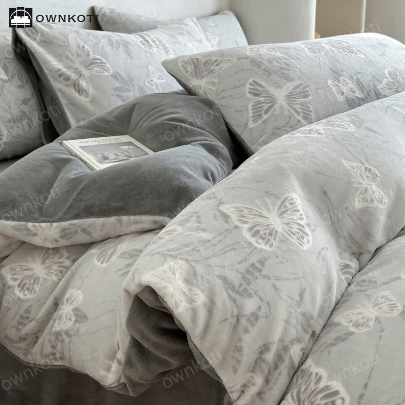 Set di biancheria da letto caldo in velluto a farfalla (4 pezzi)