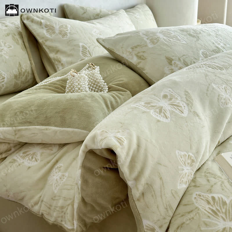 Set di biancheria da letto caldo in velluto a farfalla (4 pezzi)