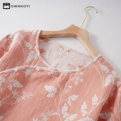 Completo pigiama in puro cotone tinto in filo jacquard