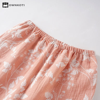 Completo pigiama in puro cotone tinto in filo jacquard