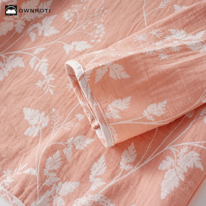 Completo pigiama in puro cotone tinto in filo jacquard