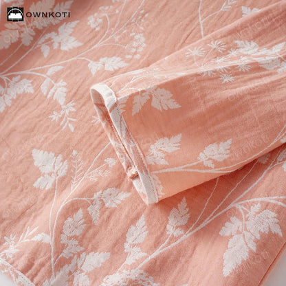 Completo pigiama in puro cotone tinto in filo jacquard