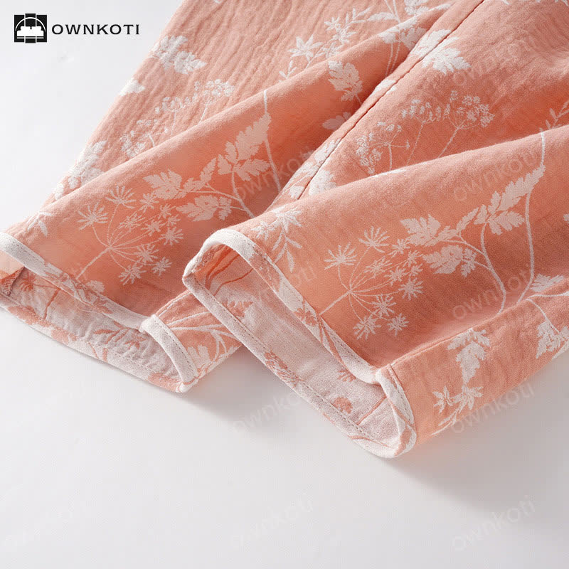Completo pigiama in puro cotone tinto in filo jacquard