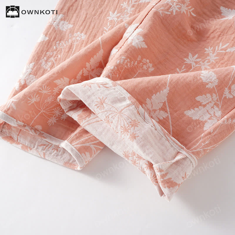 Completo pigiama in puro cotone tinto in filo jacquard