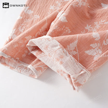 Completo pigiama in puro cotone tinto in filo jacquard