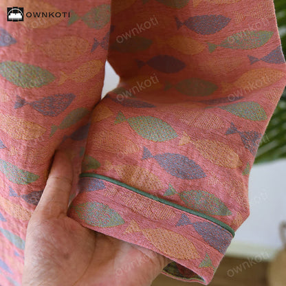 Pigiama in garza di cotone Jacquard Fish