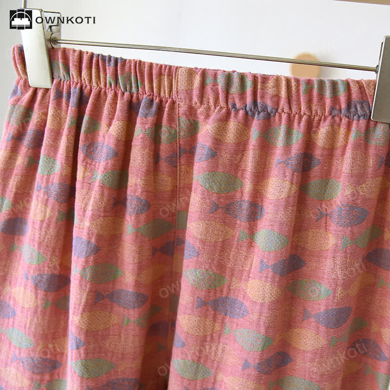 Pigiama in garza di cotone Jacquard Fish