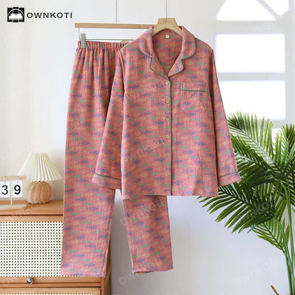 Pigiama in garza di cotone Jacquard Fish