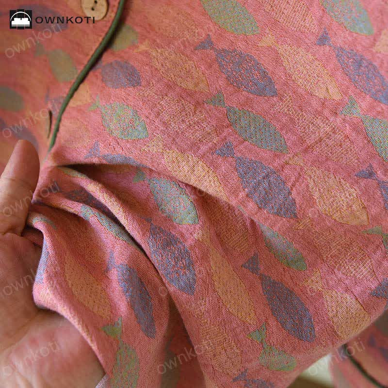 Pigiama in garza di cotone Jacquard Fish