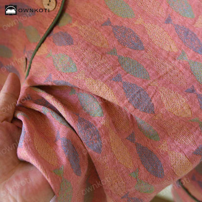Pigiama in garza di cotone Jacquard Fish