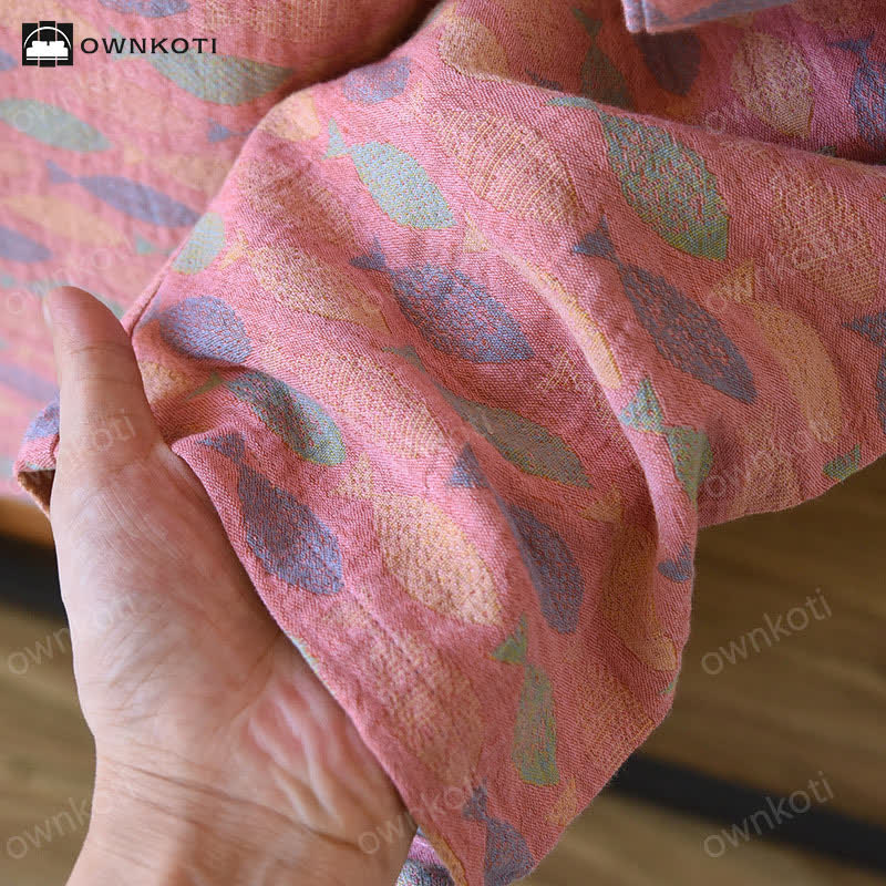 Pigiama in garza di cotone Jacquard Fish