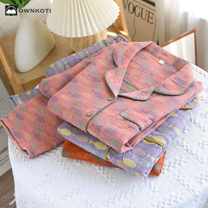 Pigiama in garza di cotone Jacquard Fish