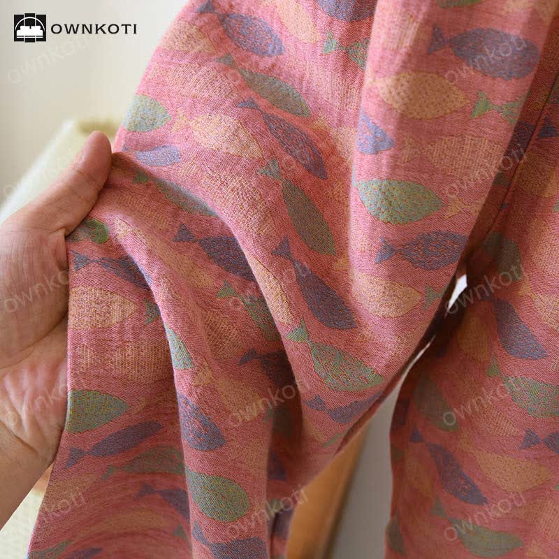 Pigiama in garza di cotone Jacquard Fish
