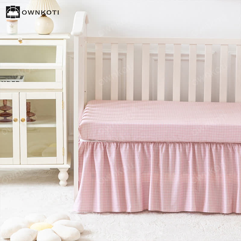 Set di biancheria da letto per culla in cotone rosa da bambina (3 pezzi)