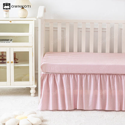 Set di biancheria da letto per culla in cotone rosa da bambina (3 pezzi)