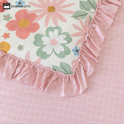 Set di biancheria da letto per culla in cotone rosa da bambina (3 pezzi)