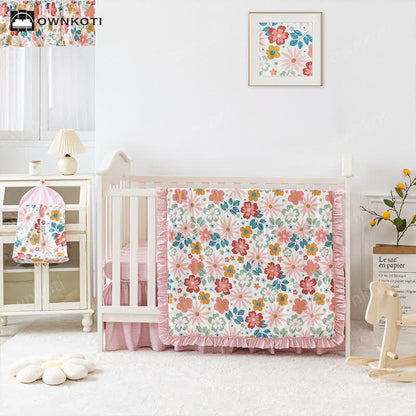 Set di biancheria da letto per culla in cotone rosa da bambina (3 pezzi)