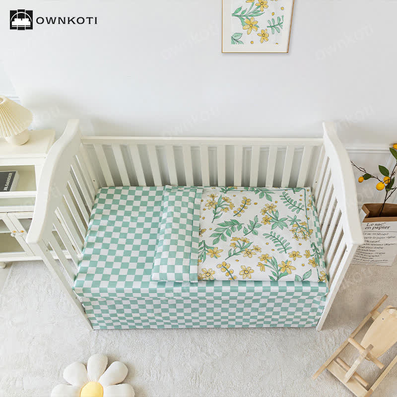 Set di biancheria da letto per culla in puro cotone floreale (3 pezzi)