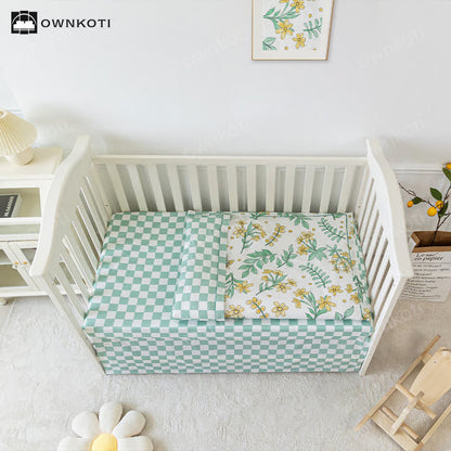 Set di biancheria da letto per culla in puro cotone floreale (3 pezzi)