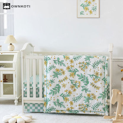 Set di biancheria da letto per culla in puro cotone floreale (3 pezzi)