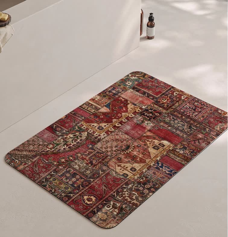 Tappetino da bagno antiscivolo morbido con motivo Paisley retrò