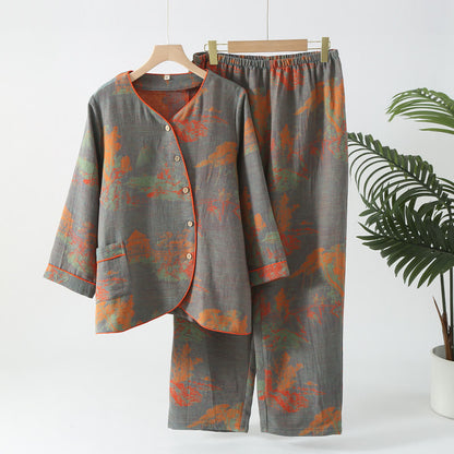 Pigiama a maniche lunghe in garza di cotone jacquard