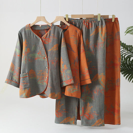 Pigiama a maniche lunghe in garza di cotone jacquard