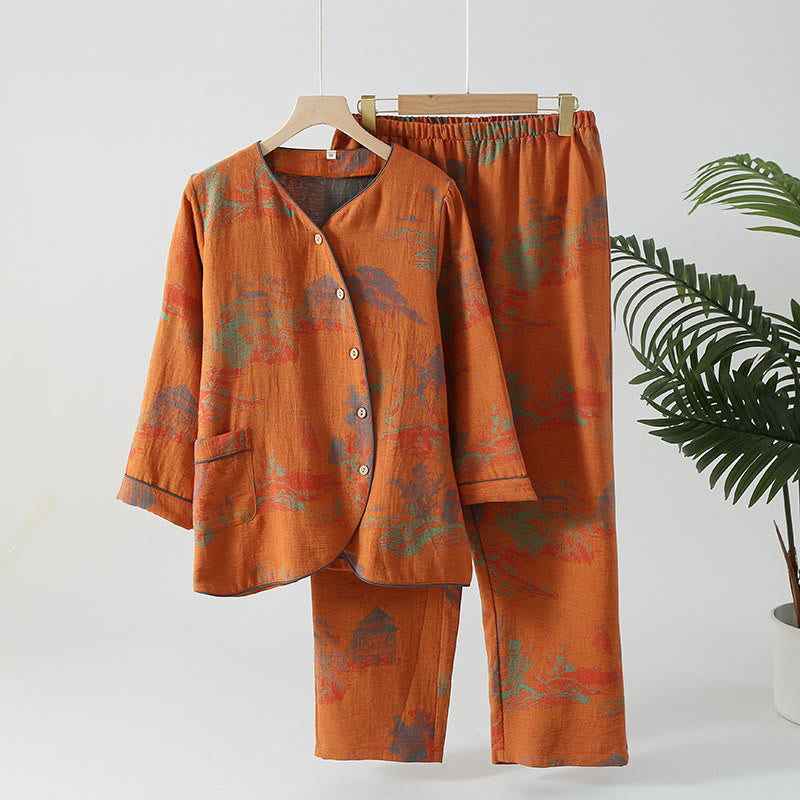 Pigiama a maniche lunghe in garza di cotone jacquard