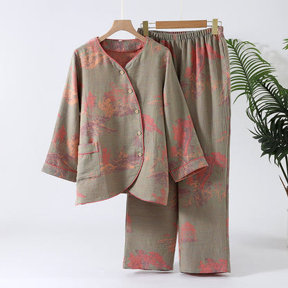 Pigiama a maniche lunghe in garza di cotone jacquard