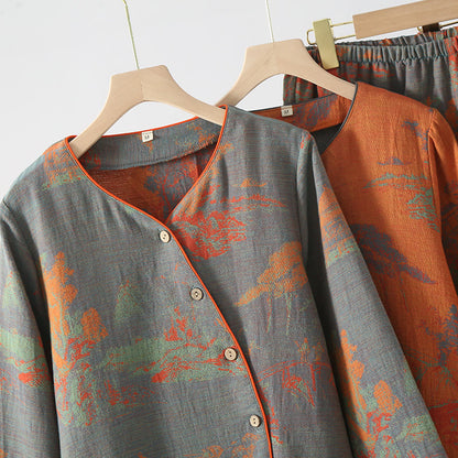 Pigiama a maniche lunghe in garza di cotone jacquard