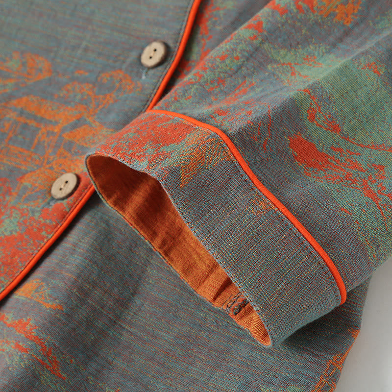 Pigiama a maniche lunghe in garza di cotone jacquard