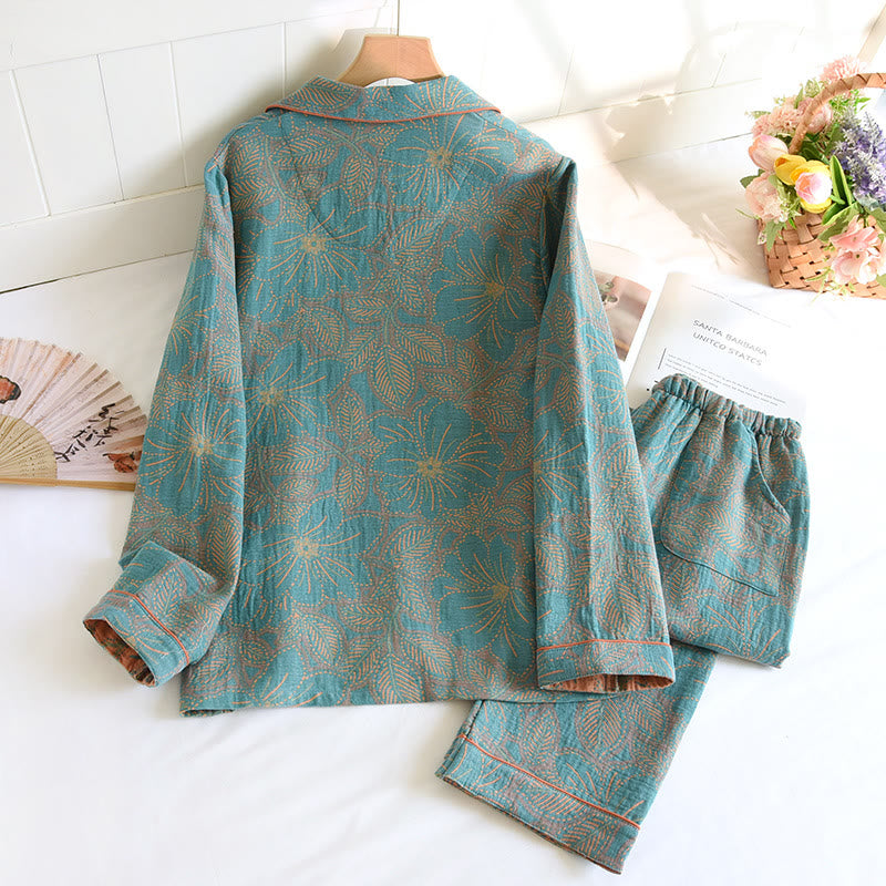 Completo da notte in cotone floreale tinto in filo