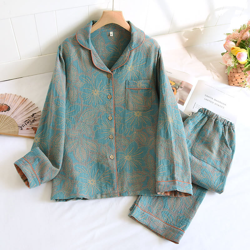 Completo da notte in cotone floreale tinto in filo