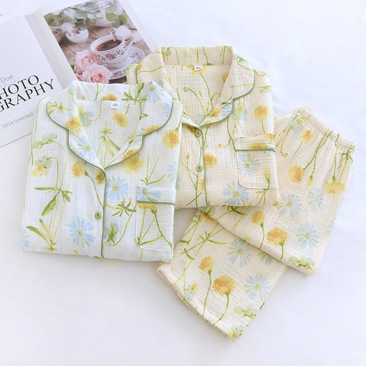 Pigiama in cardigan di garza di cotone Rural Daisy