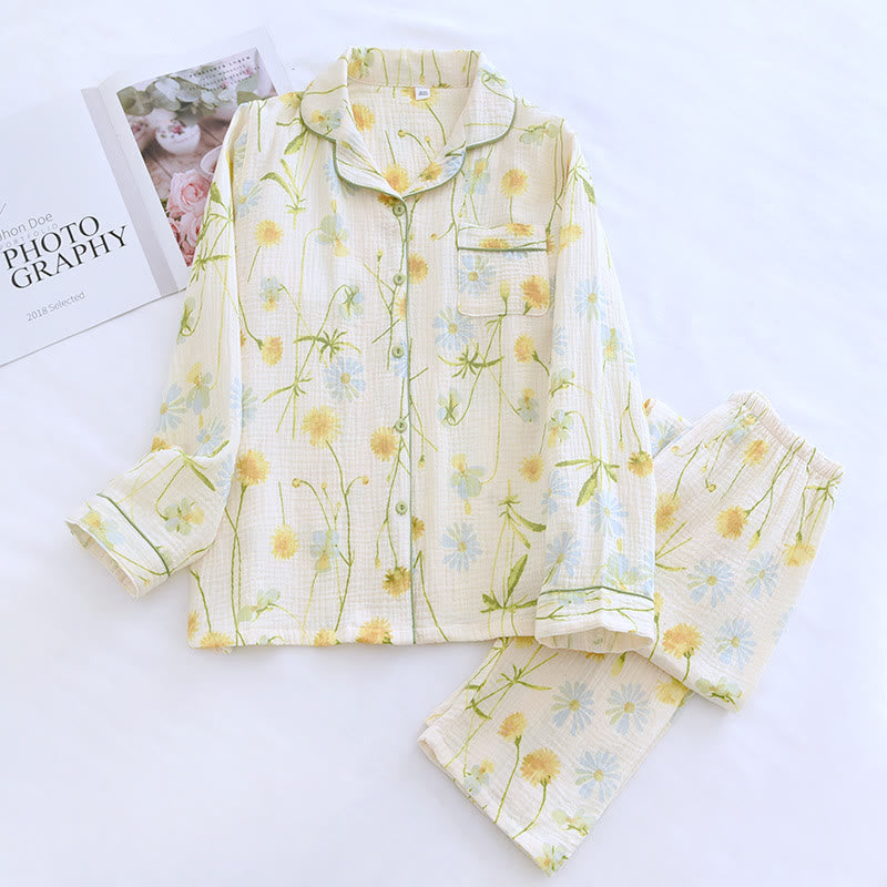 Pigiama in cardigan di garza di cotone Rural Daisy
